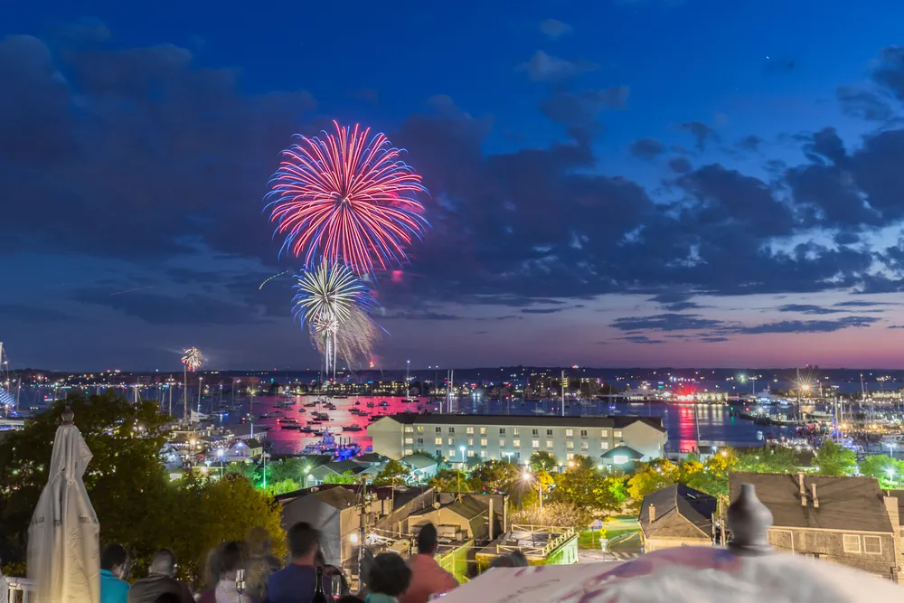 Fireworks in Newport Harbor from the Vanderbilt Hotel.