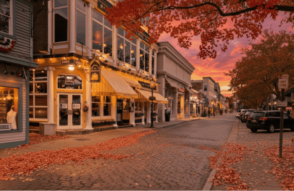 Autumn evening on Thames Street in Newport, RI.